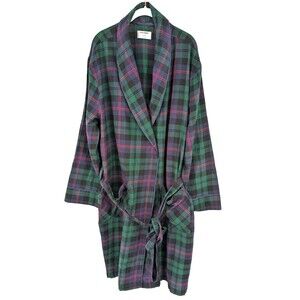 Old Navy Robe L-XL Navy Green Plaid Open Front with Belt Mens Nice
